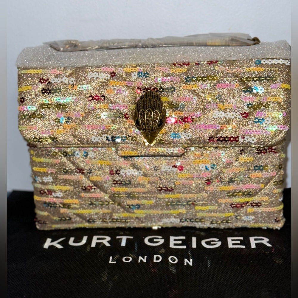 Kurt Geiger London Medium Gold Sequin Embellished Fabric Crossbody Bag